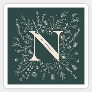 Botanical Letter N (Forest Green) Magnet